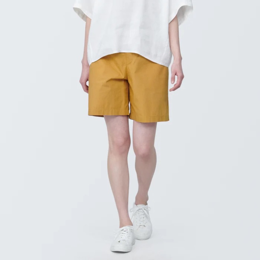 Muji Women's Washed Broadcloth Short Pants, mustard, size M, UEC